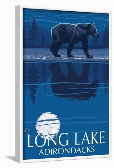 The Adirondacks - Long Lake, New York - Bear at Night-Lantern Press-Framed Art Print