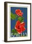 Kailua, Hawaii - Red Hibiscus Flower Letterpress-Lantern Press-Framed Art Print