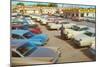 Used Car Lot, Lots of Fins-null-Mounted Art Print