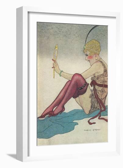 Flapper Admiring Herself in Mirror-null-Framed Art Print