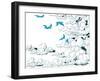 Sky Background, Clouds and Blue Birds Flying, Doodle Vector-Danussa-Framed Art Print