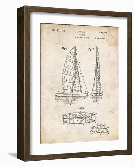 PP216-Vintage Parchment Schlumpf Sailboat Patent Poster-Cole Borders-Framed Giclee Print