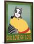 Get Love Give Love Banneryellow Dog And Grey Cat-Stephen Huneck-Framed Premium Giclee Print