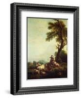 Landscape with Peasants Watching a Herd of Cattle-Francesco Zuccarelli-Framed Giclee Print