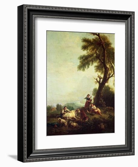 Landscape with Peasants Watching a Herd of Cattle-Francesco Zuccarelli-Framed Giclee Print