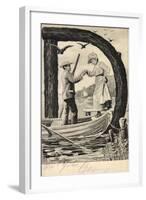 Buchstaben D, Mann Hilft Frau in Ein Boot, See-null-Framed Giclee Print