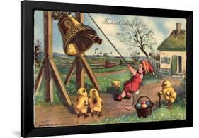 Glückwunsch Ostern, Junge Läutet Glocke, Küken, Eier-null-Framed Giclee Print