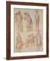 Two Studies of the Doctor in the Italian Comedy and Four Officers, Three Standing, One Seated-Jean Antoine Watteau-Framed Giclee Print
