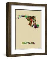 Maryland Color Splatter Map-NaxArt-Framed Art Print