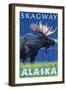 Moose at Night, Skagway, Alaska-Lantern Press-Framed Art Print