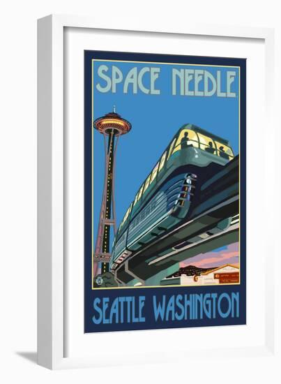 Space Needle and Monorail, Seattle, Washington-Lantern Press-Framed Art Print