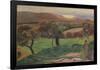 Les champs au bord de la mer / Landscape from Bretagne. Date/Period: 1889. Painting. Oil on canv...-Paul Gauguin-Framed Poster